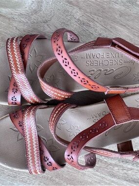 Women's Sketchers Brown Strappy Sandals with Decorative Cutouts